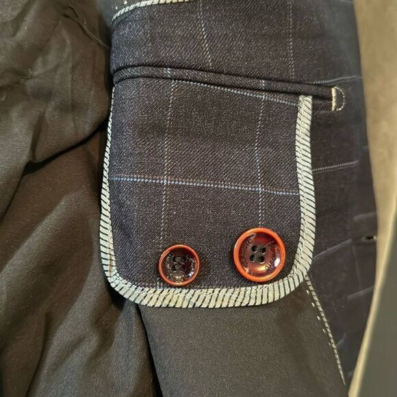 Men’s Dark Blue Plaid Slim Fit 3 Piece Business Formal Suit Jacket 42 Pants 40 - Picture 14 of 14